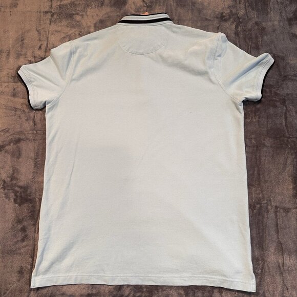 Gavin Bleu Mens Polo Shirt L Blue Short Sleeve Band Collar Button Placket Casual - Picture 11 of 11